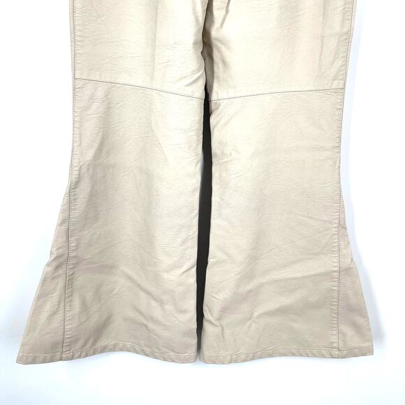 Sara Battaglia High Waist Faux Leather Pants Cream Wide Leg IT Size 42 - Picture 12 of 16